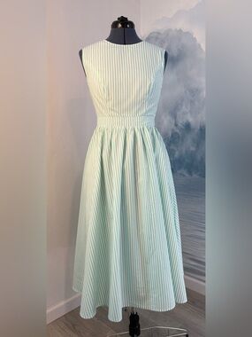 Sleeveless Mint Green Stripe Fit & Flare Dress #253